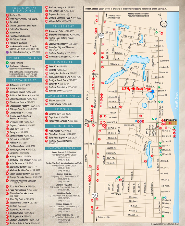 Click for larger Surfside Beach Map image size